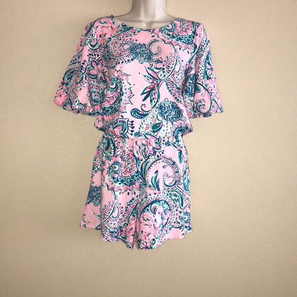Lilly Pulitzer Britton Romper Pink Tropics Tint - Picture 3 of 5